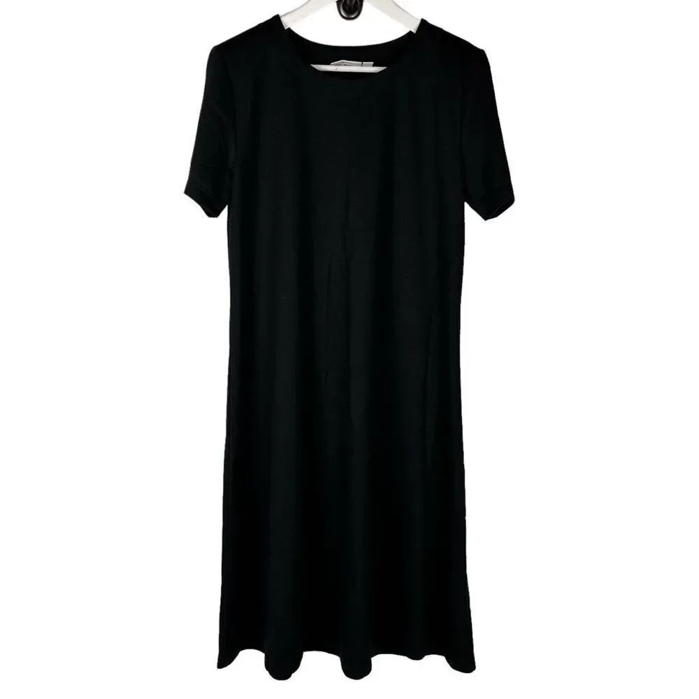 Susan Graver Dress Black Medium Pull On Short Sleeve A55885